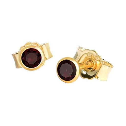 NKlaus coppia di orecchini a perno in vero granato rosso giallo oro 585 oro 14 carati 4,0mm orecchini piccoli 7940