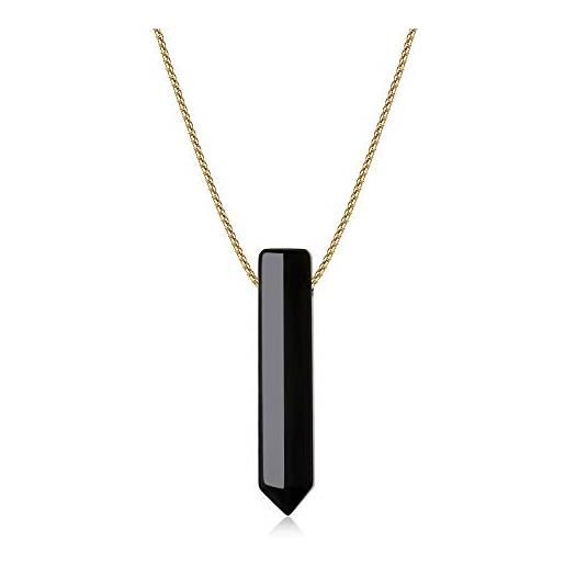 COAI pendente barra esagonale in ossidiana nera, collana pendente unisex catena lunga in acciaio inox