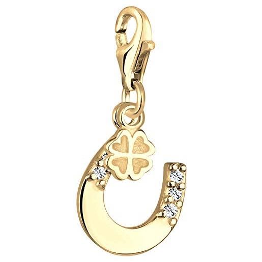 Nenalina - charm a forma di quadrifoglio, in argento sterling 925 placcato oro, da donna, con cristalli, adatto a tutti i braccialetti e braccialetti con charm in commercio