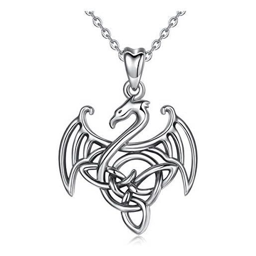CELESTIA donna collana drago, argento 925 celtico drago ciondolo con catena, gioielli gotico medievali regalo donne