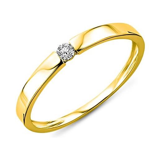 MIORE anello di fidanzamento solitario in oro giallo 585/1000 14kt con diamante taglio brillante ct 0,05, oro diamante, diamante