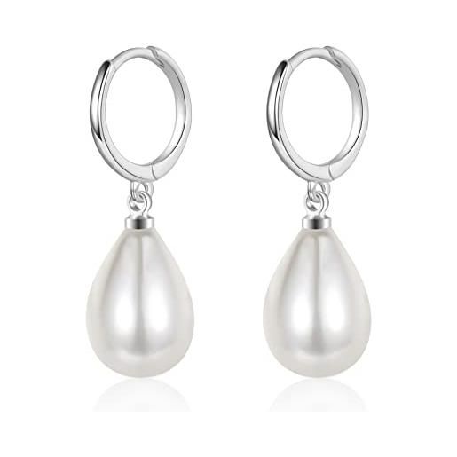 JOPLY orecchini pendenti con perle da donna, in argento sterling, ipoallergenici, a forma di goccia, orecchini a cerchio con perle rotonde, regalo per donne e ragazze, argento/oro, argento sterling, perla