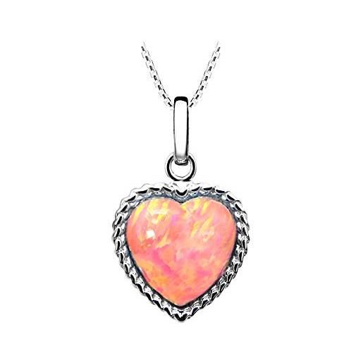 Paul Wright Jewellery paul wright - collana con ciondolo a forma di cuore con opale rosa, in argento sterling 925, 40,6 cm con 5,1 cm di estensione, metallo, opale