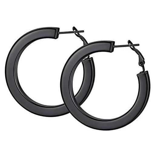 FOCALOOK orecchini cerchio acciaio argento50mm campanelle orecchini argento orecchini a cerchio spessi nero