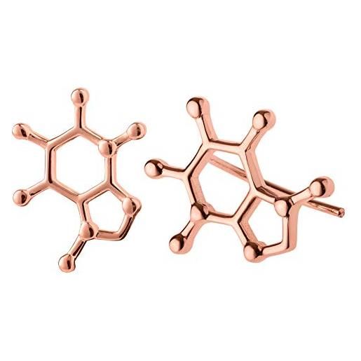 ScienceFox orecchini a lobo a forma di molecola di caffeina in argento sterling 925, oro e oro rosa regalo per amanti del caffè, espresso e stimolanti (oro rosa)