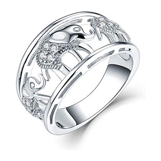 JO WISDOM jo wisodm anelli elefante argento 925 donna, anelli animale amuleto fortunato con aaa zirconia cubica placcato in oro bianco