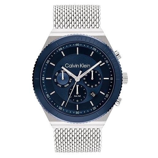 Calvin Klein orologio analogico multifunzione al quarzo da uomo collezione ck fearless con cinturino in acciaio inossidabile o silicone blu