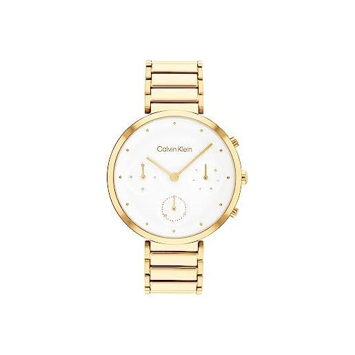 Calvin Klein orologio analogico multifunzione al quarzo da donna collezione minimalistic t-bar con cinturino in acciaio inossidabile bianco/oro (white/gold)