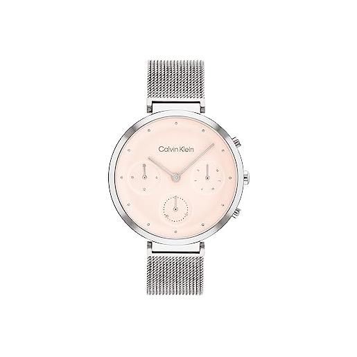 Calvin Klein orologio analogico multifunzione al quarzo da donna collezione minimalistic t-bar con cinturino in acciaio inossidabile rosa (pink)
