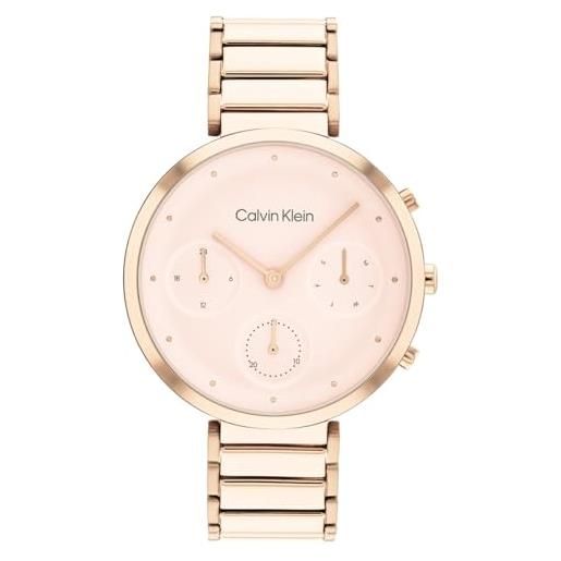 Calvin Klein orologio analogico multifunzione al quarzo da donna collezione minimalistic t-bar con cinturino in acciaio inossidabile rosa/oro (pink/gold)