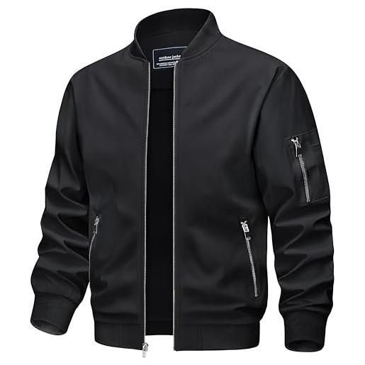 TACVASEN giacca sportiva casual da uomo con tasche con zip, nero, s