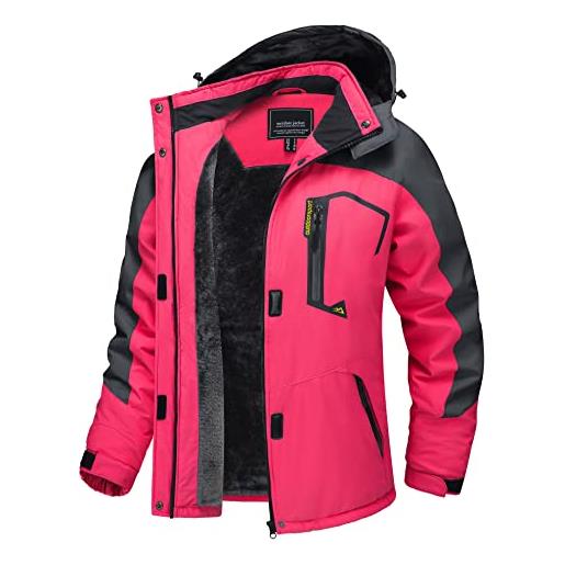 TACVASEN donna giacca di transizione calda jacket invernale foderata trekking sci con cerniera impermeabile, rosa grigio, m