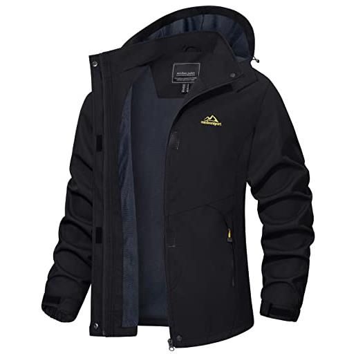 TACVASEN donna outdoor jacket giacca impermeabile trekking leggera funzionale traspirante softshell con cappuccio, nero, l