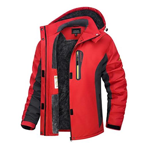 TACVASEN donna giacca di transizione calda jacket winter foderata trekking sci con cerniera impermeabile, rosso