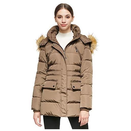 OROLAY cappotto invernale caldo da donna con cappuccio in piumino corto cachi xl