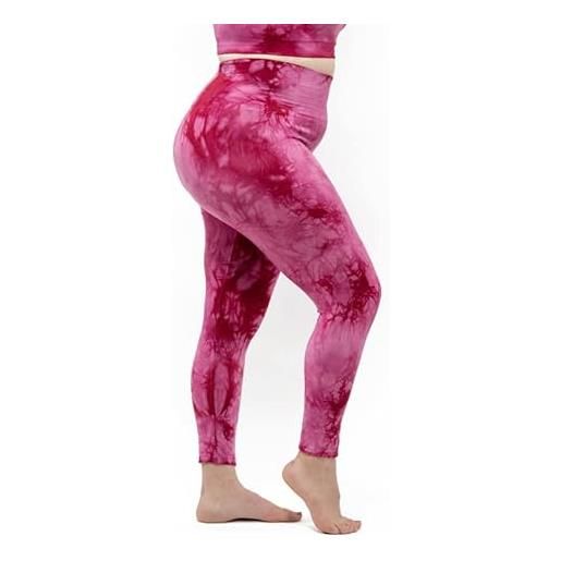 LEELA LAB leggings sportivi donna curvy con tasca laterale e fascia contenitiva per fianchi e addome, realizzati in morbida microfibra senza cuciture - made in italy (cherry tie dye, xxl)