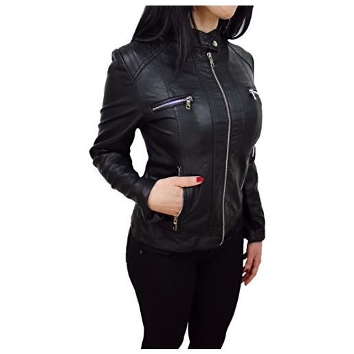 Evoga giubbotto giacca donna ecopelle giubbino giacchetto casual in simil pelle (xl, nero)