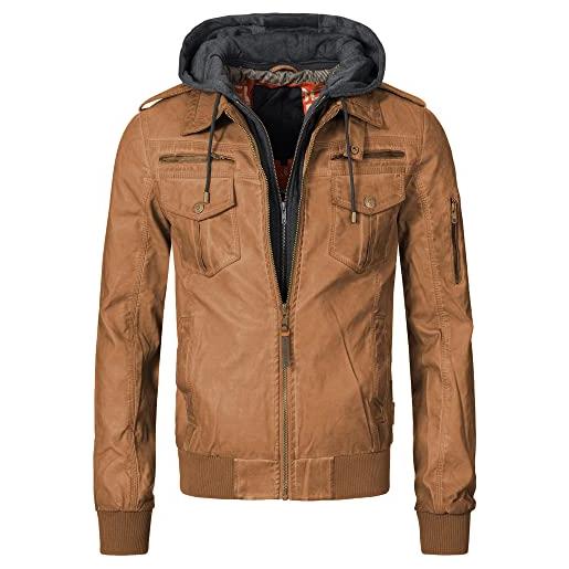 Indicode uomini aaron jacket | giacca in ecopelle con cappuccio removibile beige l
