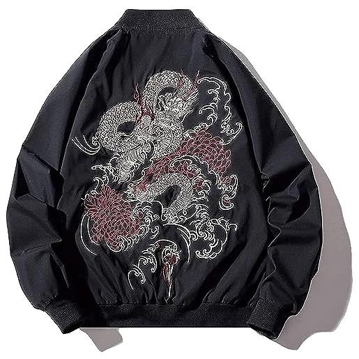 XYXIONGMAO giapponese drago abbigliamento hip-hop uomo oversize bomber giacca coppia streetwear giacca pilota, nero, large