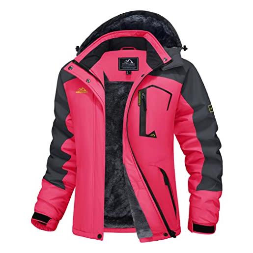 MAGCOMSEN giacche resistenti all'acqua da donna cappotti caldi invernali giacche da campeggio all'aperto con tasche con zip, rosa, xl