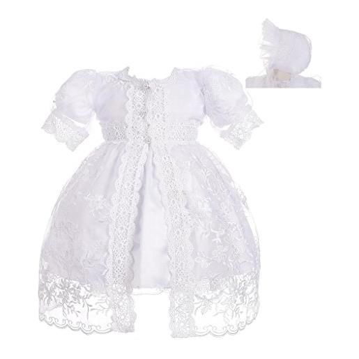 Lito Angels - abito da battesimo con pizzo e strass, vestito bianco con mantella e cappello per bimba 0-3 mesi (etichetta in tessuto 3m)