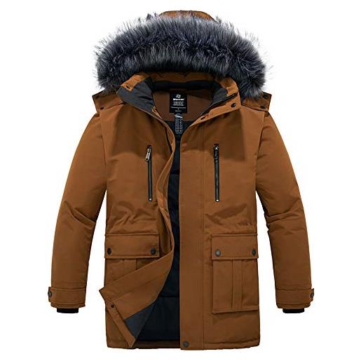 Wantdo cappotto spesso caldo invernale giacca media lunghezza antivento parka con cappuccio in pelliccia giubbotto slim fit idrorepellente uomo grigio scuro m