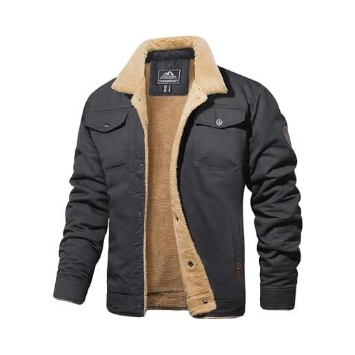 MAGCOMSEN giacca invernale da uomo militare da camionista cargo in caldo pile foderato cappotti giacca a vento sherpa colletto termico giacche da combattimento, verde militare, m
