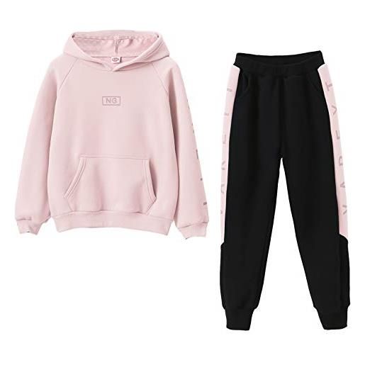 Amur Leopard tuta bambina felpa con cappuccio e pantaloni sportivi set jogging completi sportivi ragazza tute da ginnastica, rosa, 140/9-10 anni