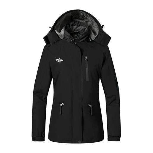 Wantdo giacca da sci montagna impermeabile parka da neve calda imbottita invernale cappotto da sci con cappuccio antivento giubbotto da viaggio donna nero xxl