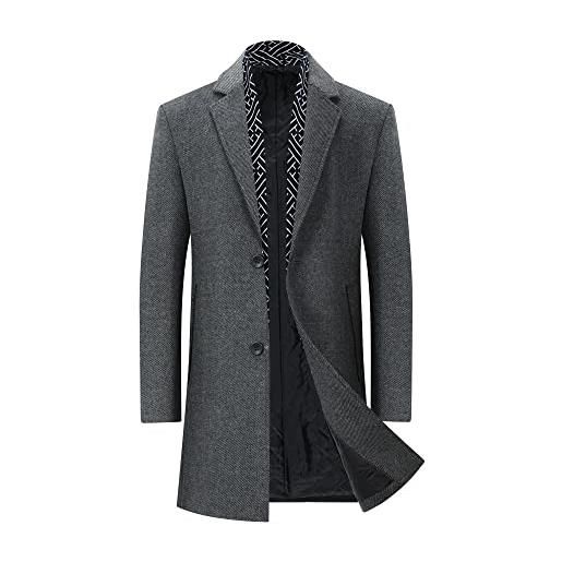 YOUTHUP cappotto da uomo in lana slim fit cappotto invernale elegante soprabito di media lunghezza nero, s nero, s