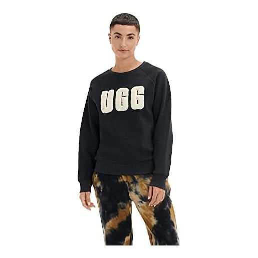 UGG w madeline fuzzy logo crewneck pullover, black/cream, m regular donna