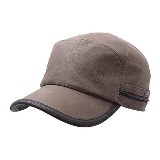 Stetson byers cap in pelle uomo - cappello invernale con paraorecchie berretto baseball chiuso dietro, visiera, paraorecchie, fodera autunno/inverno - l (58-59 cm) marrone scuro