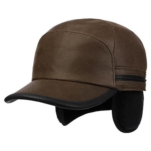 Stetson byers cappellino baseball sette spicchi pelle con paraorecchie chiuso fodera pile uomo made in germany autunno inverno marrone scuro m (56-57 cm)