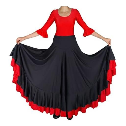 Flamifeel gonna flamenco da danza flamenca gitano andaluso nero/rosso adulto