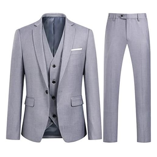 Allthemen abito da uomo, vestibilità slim fit, moderno, per lavoro e matrimoni, 3 pezzi grigio chiaro m