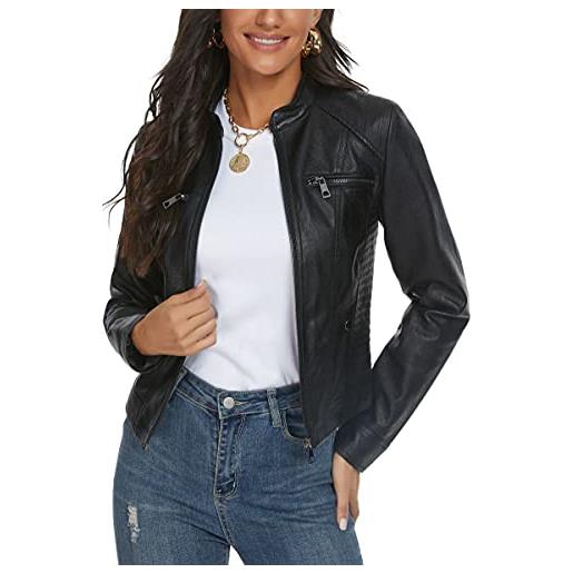 Fahsyee giacche in ecopelle da donna, con cerniera, corta, in pu, per motociclista, 106_cammello, small