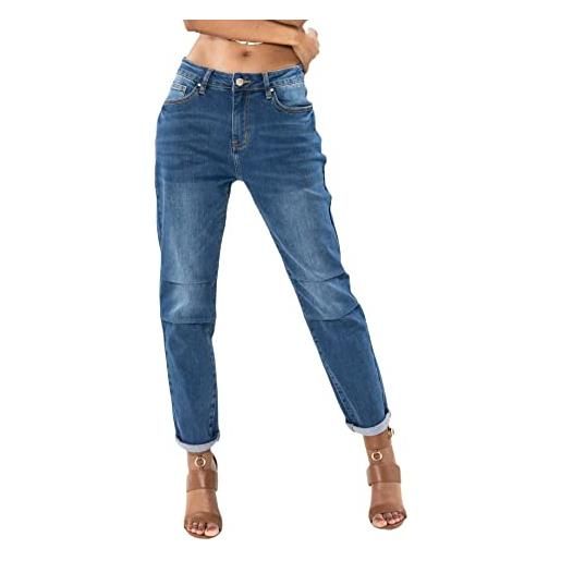 Nina Carter jeans da donna boyfriend, a vita alta, stile vintage, effetto lavaggio, blu (q1892), s