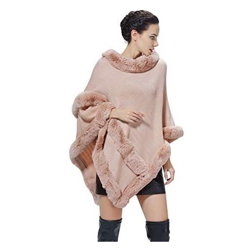 BEAUTELICATE poncho mantellina pelliccia sintetica collo stola donna sciarpa a maglia coprispalle elegante cappotto taglia unica inverno nozze festa (rosa, taglia unica)