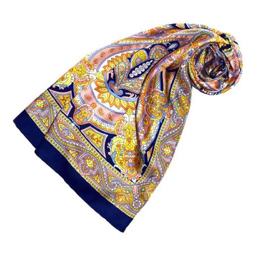 Lorenzo cana sciarpa di seta con stampa elaborata, motivo paisley, 100% seta, 50 x 170 cm, colori armoniosi, 89072, blu