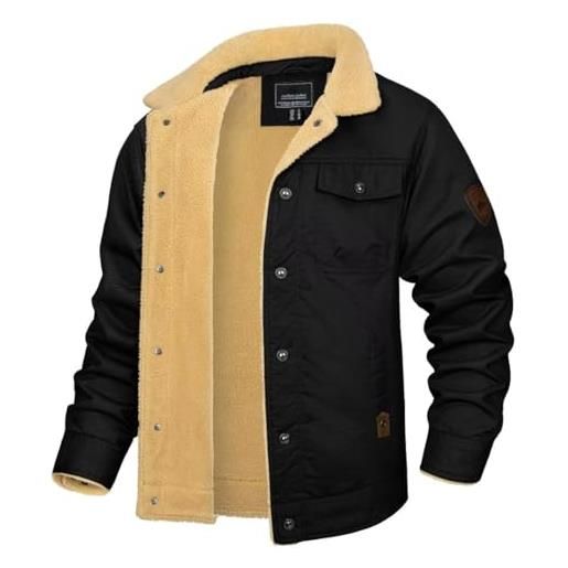 KEFITEVD giacca da uomo in pile di inverno da uomo addensare cappotti di cotone caldo militare giacca a vento con risvolto, nero , xxxl