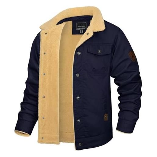 KEFITEVD - giacca invernale da uomo in pile con tasche cargo, calda, in cotone spesso, militare, con revers, cachi, l