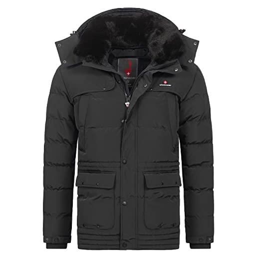 Höhenhorn achalm - giacca invernale da uomo, trapuntata, trapuntata, con cappuccio rimovibile e colletto in pelliccia sintetica, nero , l