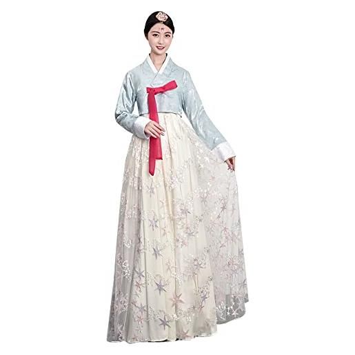 YUDATPG hanbok - abito da donna coreano hanbok, abito tradizionale da donna, per cosplay, halloween, a maniche lunghe, stile hanbok, abito da palazzo (rosa bianco, m)