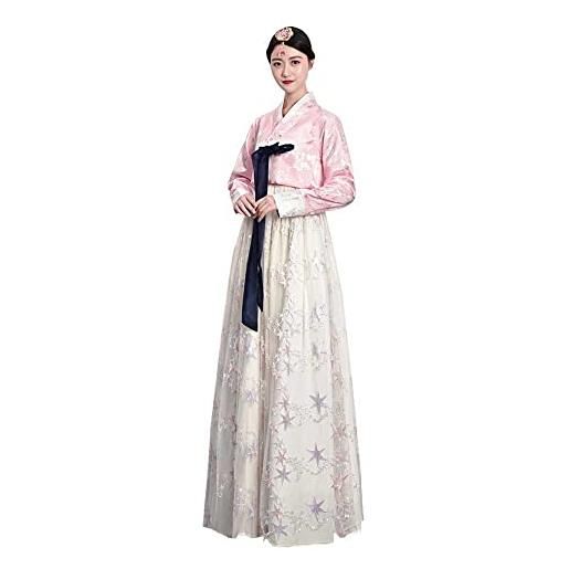 YUDATPG hanbok - abito da donna coreano hanbok, abito tradizionale da donna, per cosplay, halloween, a maniche lunghe, stile hanbok, abito da palazzo (rosa bianco, m)