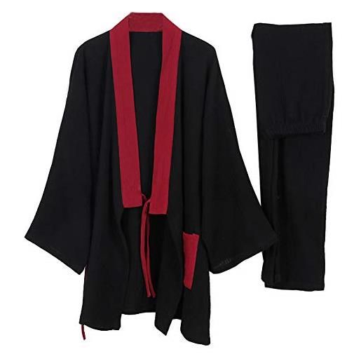 un-brand kimono giapponese da uomo in cotone hanfu abito da pigiama antico plus size abbigliamento zen abbigliamento taoista (taglia xl, b)