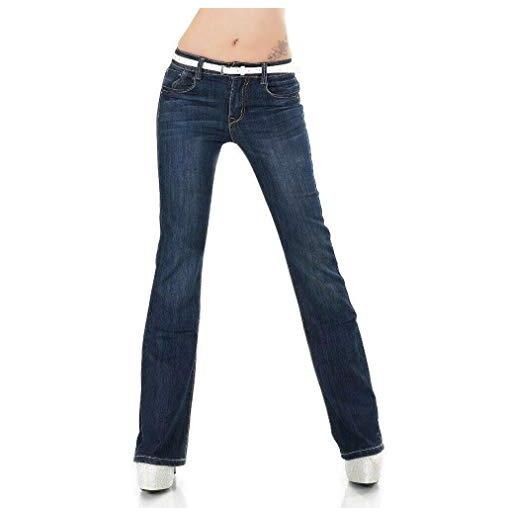 Simply chic jeans da donna con taglio a stivale, in denim, elasticizzati, blu scuro, sbiaditi, 38-48, blu scuro, 38
