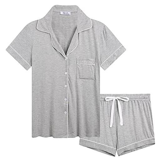 Joyaria pigiama corto da donna, a maniche corte con bottoni, in bambù, morbido pigiameria (grigio, taglia l), grigio. , l