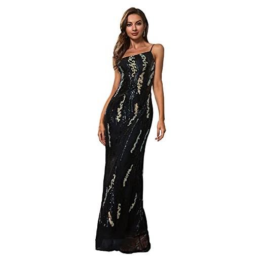 Angel-fashions donne una spalla nero paillettes lungo sirena abito formale large
