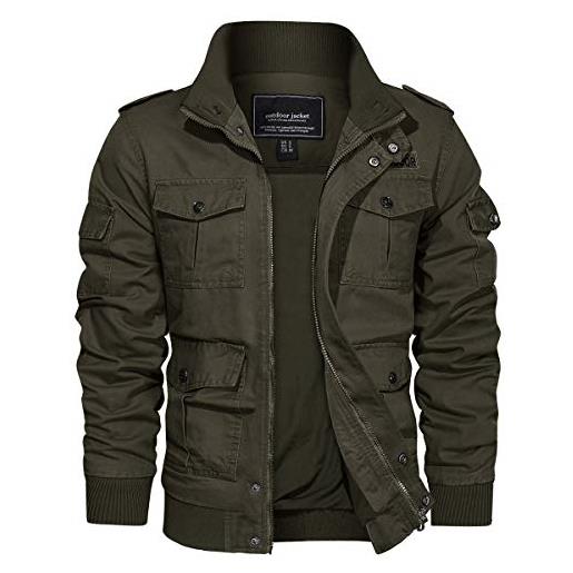 EKLENTSON uomo workwear cargo giacca da lavoro militare primavera autunno outdoor jacket, verde militare, m