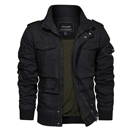 EKLENTSON uomo workwear cargo giacca da lavoro militare primavera autunno outdoor jacket, nero, l